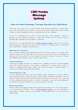 How An Adult Massage Therapy Benefits An Individual
