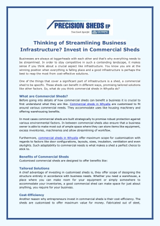 Thinking of Streamlining Business Infrastructure Invest in Commercial Sheds