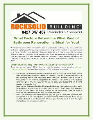 What Factors Determine What Kind of Bathroom Renovation is Ideal for You