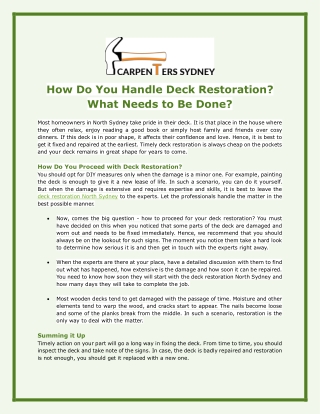 How Do You Handle Deck Restoration What Needs to Be Done