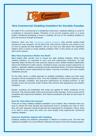 Hire Commercial Cladding Installers for Durable Facades