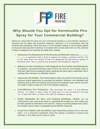 Why Should You Opt for Vermiculite Fire Spray for Your Commercial Building?