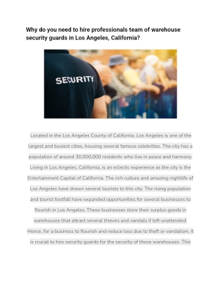 Why do you need to hire professionals team of warehouse security guards in Los Angeles, California