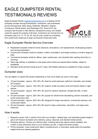 Eagle Dumpster Rental Testimonials _ Reviews for Eagle Dumpster Rental (eagledumpsterrental.com) Dumpster Rental Company