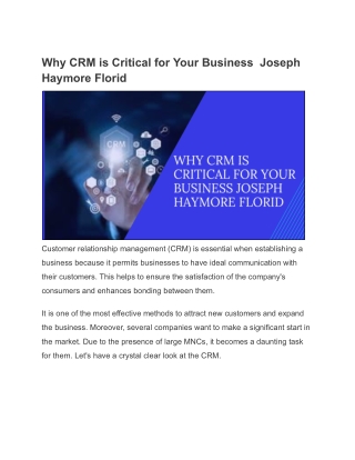 Joseph Haymore Florida on Why CRM Matters for Your Business