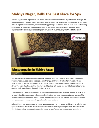 Malviya Nagar, Delhi the Best Place for Spa