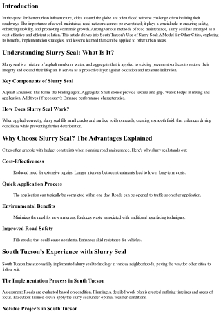 South Tucson's Use of Slurry Seal: A Model for Other Cities