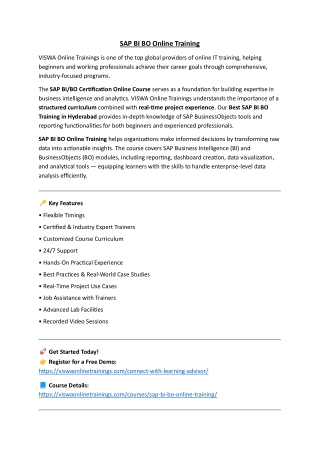 SAP BI BO Online Training by Real-time Trainer in India