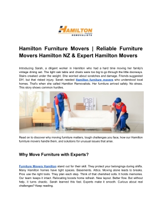 Hamilton Furniture Movers - Reliable and Expert Hamilton Movers