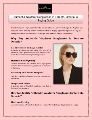 Authentic Wayferer Sunglasses in Toronto, Ontario A Buying Guide