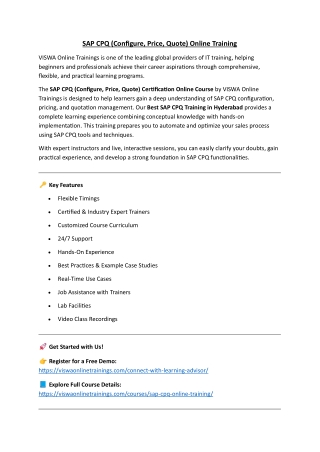 SAP CPQ Online Coaching Classes In India, Hyderabad