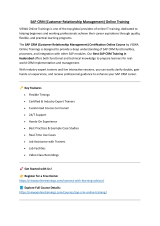 SAP CRM Course Online Training Classes from India