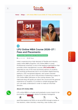LPU Online MBA Course 2026–27 | Fees and Placements