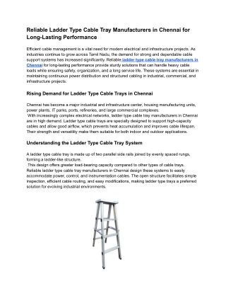 Reliable Ladder Type Cable Tray Manufacturers in Chennai for Long-Lasting Performance