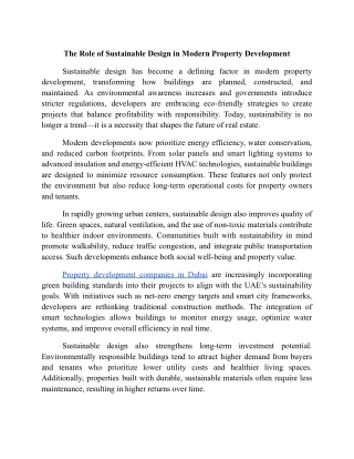 The Role of Sustainable Design in Modern Property Development