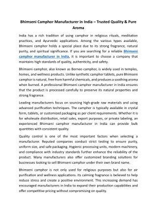 Bhimseni Camphor Manufacturer in India