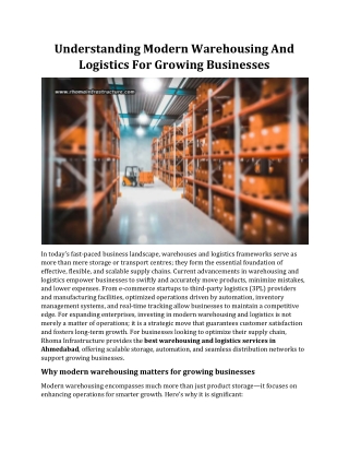Understanding Modern Warehousing And Logistics For Growing Businesses