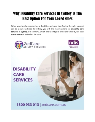 Why Disability Care Services In Sydney Is The Best Option For Your Loved Ones