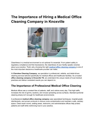 The Importance of Hiring a Medical Office Cleaning Company in Knoxville
