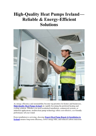 High-Quality Heat Pumps Ireland - Reliable & Energy-Efficient Solutions