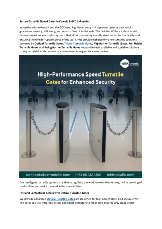 Secure Turnstile Speed Gates in Kuwait & GCC Industries