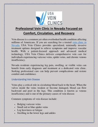 Professional Vein Clinic in Nevada Focused on Comfort, Circulation, and Recovery