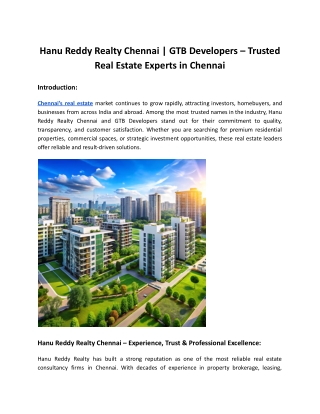Hanu reddy realty chennai | Gtb developers