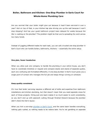 Boiler, Bathroom and Kitchen- One‑Stop Plumber in Earls Court for Whole‑Home Plumbing Care (1)