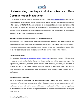 Understanding the Impact of Journalism and Mass Communication Institutions