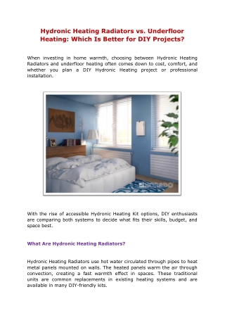 Hydronic Heating Radiators vs. Underfloor Heating Which Is Better for DIY Projects