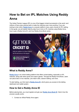 How to Bet on IPL Matches Using Reddy Anna