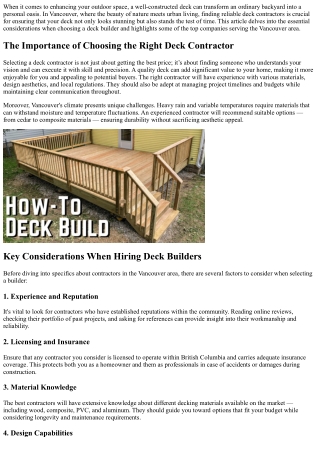 Explore Reliable Deck Contractors in the Vancouver Area Today!