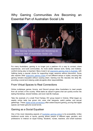 Why Gaming Communities Are Becoming an Essential Part of Australian Social Life