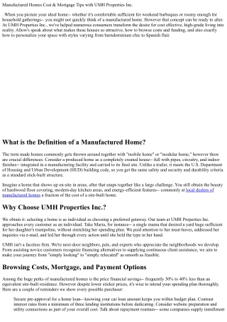 . Manufactured Homes Cost & Mortgage Tips with UMH Properties Inc.