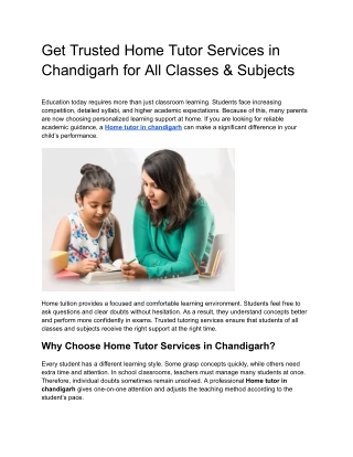 Get Trusted Home Tutor Services in Chandigarh for All Classes & Subjects