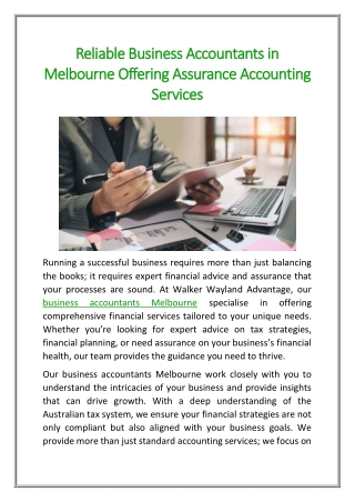 Reliable Business Accountants in Melbourne Offering Assurance Accounting Services