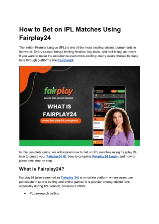 How to Bet on IPL Matches Using Fairplay24