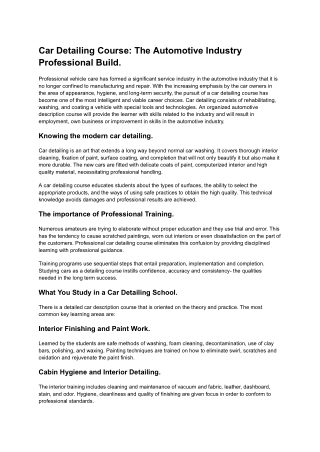 Car Detailing Course_ The Automotive Industry Professional Build.