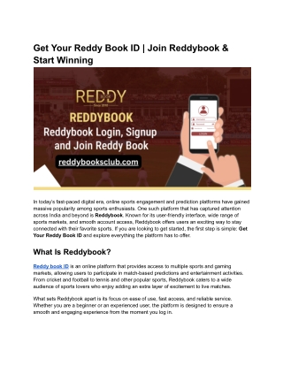 Get Your Reddy Book ID _ Join Reddybook & Start Winning