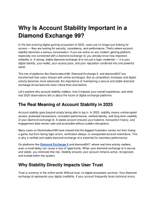 Why Is Account Stability Important in a Diamond Exchange 99
