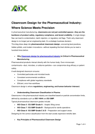 Cleanroom design for pharmaceutical industry - Adroitix