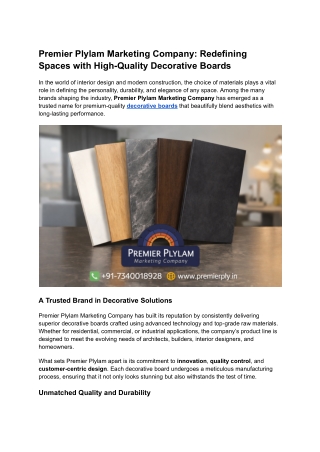 Decorative Boards by Premier Plylam Marketing Company