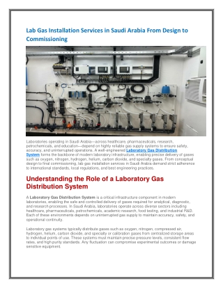 Lab Gas Installation Services in Saudi Arabia From Design to Commissioning