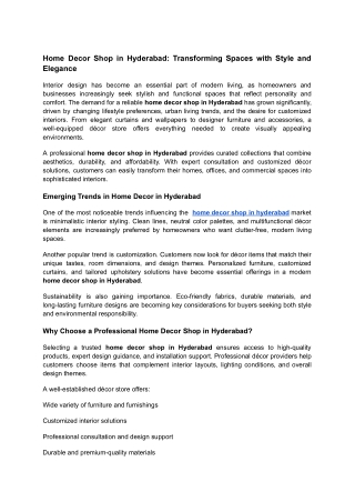 Home Decor Shop in Hyderabad_ Transforming Spaces with Style and Elegance