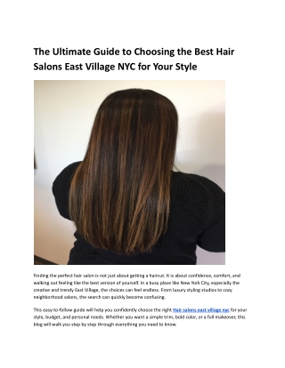 The Ultimate Guide to Choosing the Best Hair Salons East Village NYC for Your Style