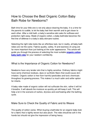How to Choose the Best Organic Cotton Baby Bath Robe for Newborns