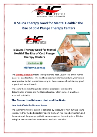 Is Sauna Therapy Good for Mental Health? The Rise of Cold Plunge Therapy Centers