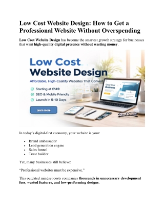 Low Cost Website Design- How to Get a Professional Website Without Overspending