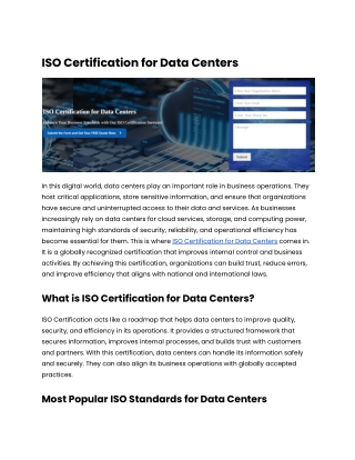 ISO Certification for Data Centers