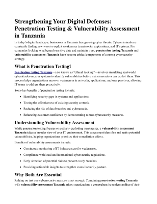 Strengthening Your Digital Defenses Penetration Testing & Vulnerability Assessment in Tanzania